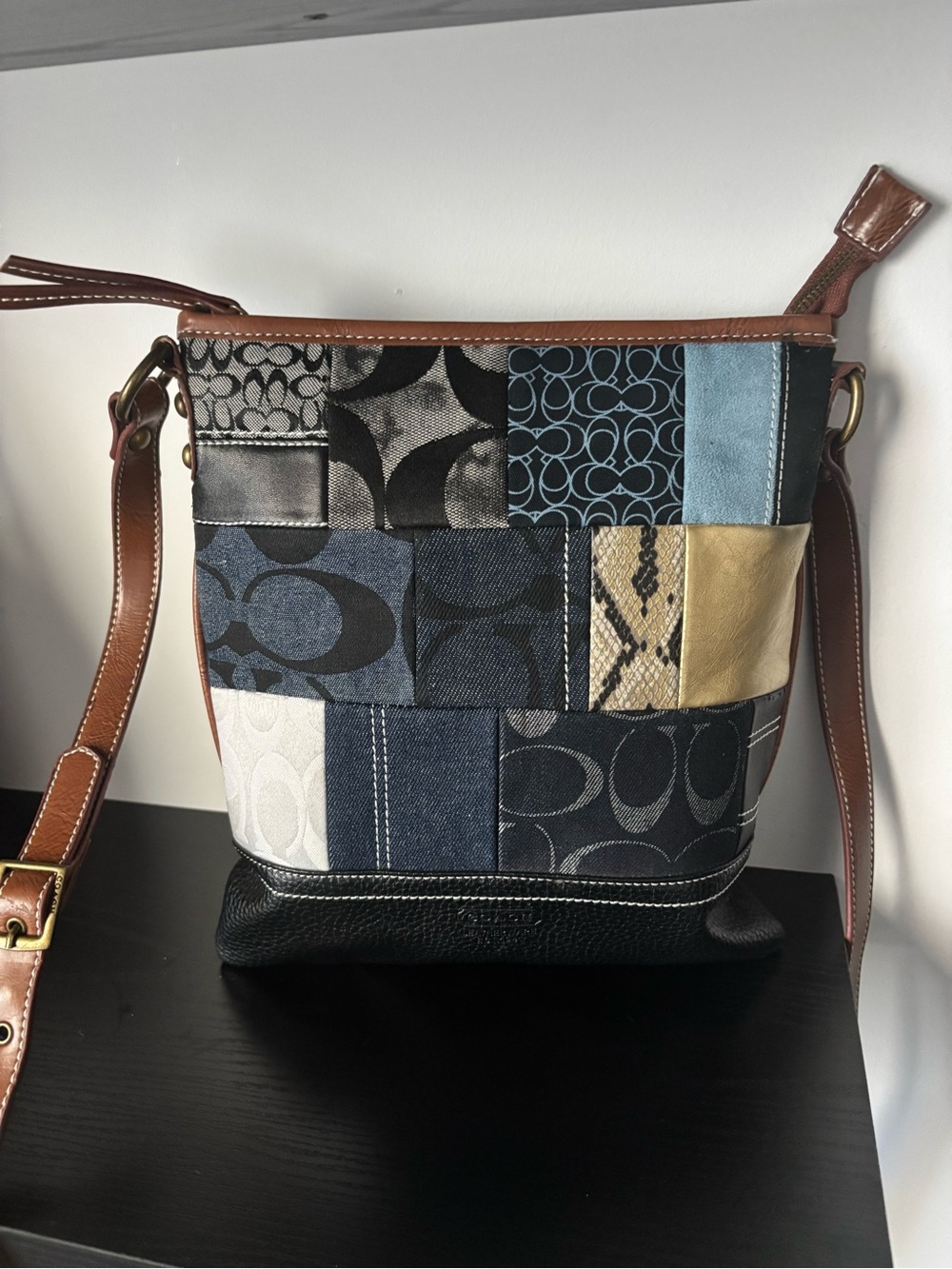 Coach Patchwork Signature Leather Crossbody - Blue, Black, Tan, Gold, Cream